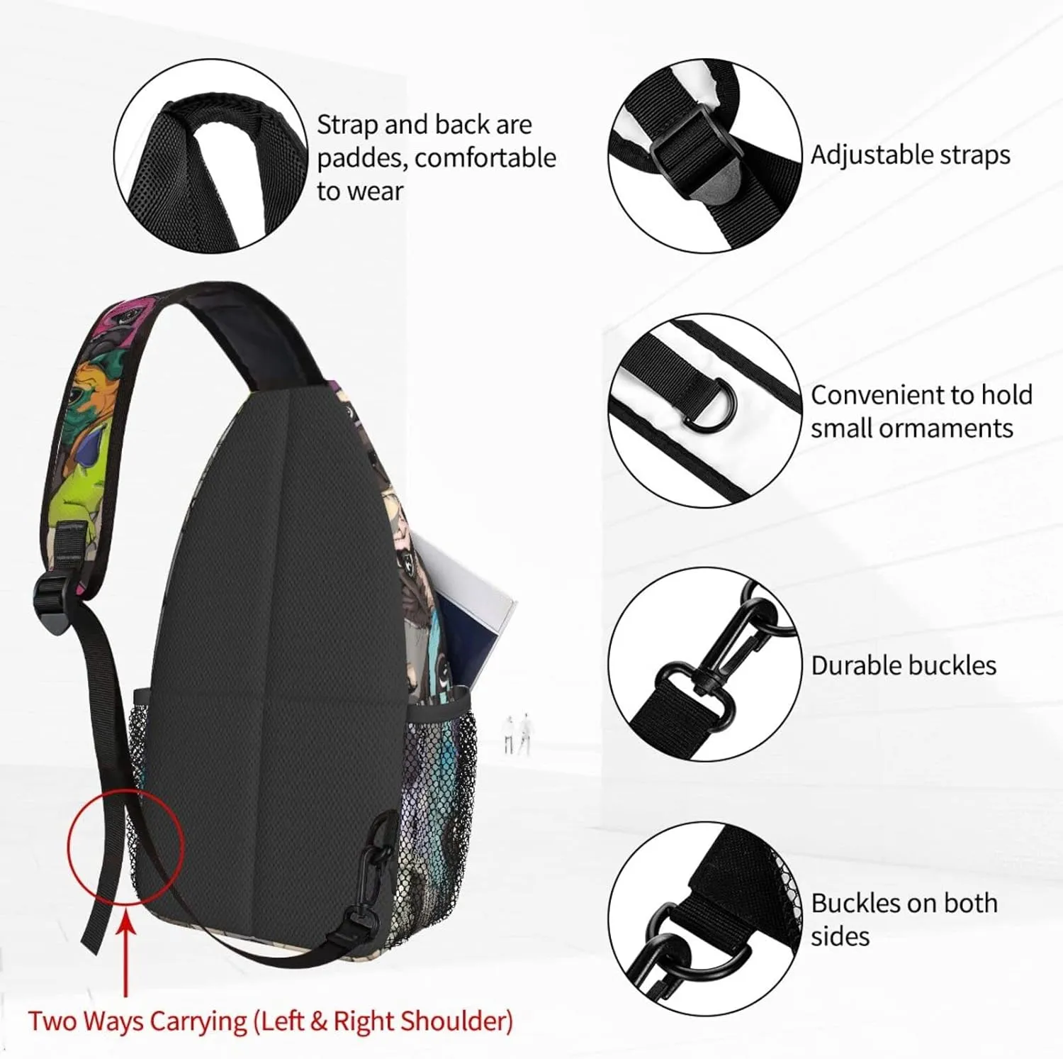 Famame Colorful Pug Dogs Funny Puppy Sling Backpack Chest Bag Crossbody Shoulder Bag Gym Cycling Travel Hiking Daypack For Men Women Multicolor 33