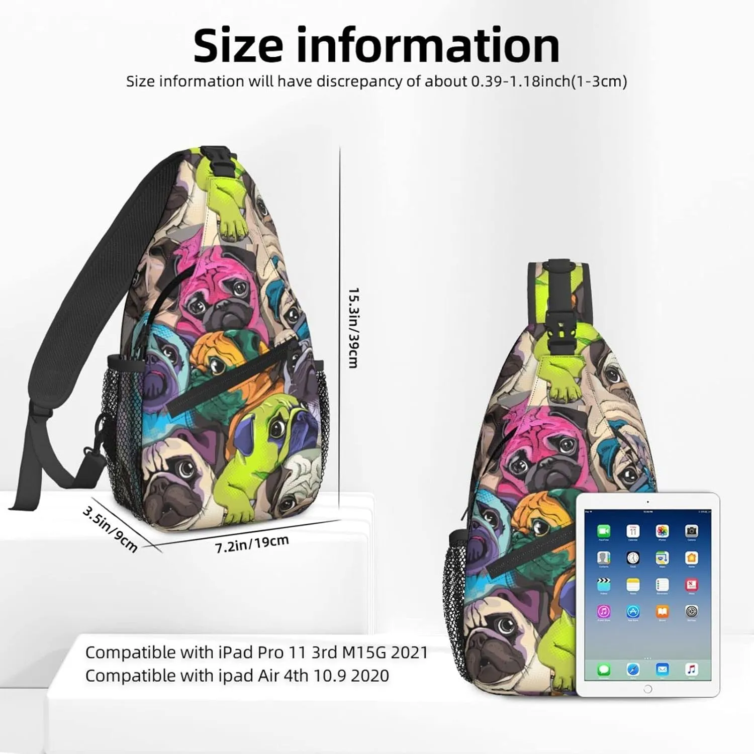 Famame Colorful Pug Dogs Funny Puppy Sling Backpack Chest Bag Crossbody Shoulder Bag Gym Cycling Travel Hiking Daypack For Men Women Multicolor 33