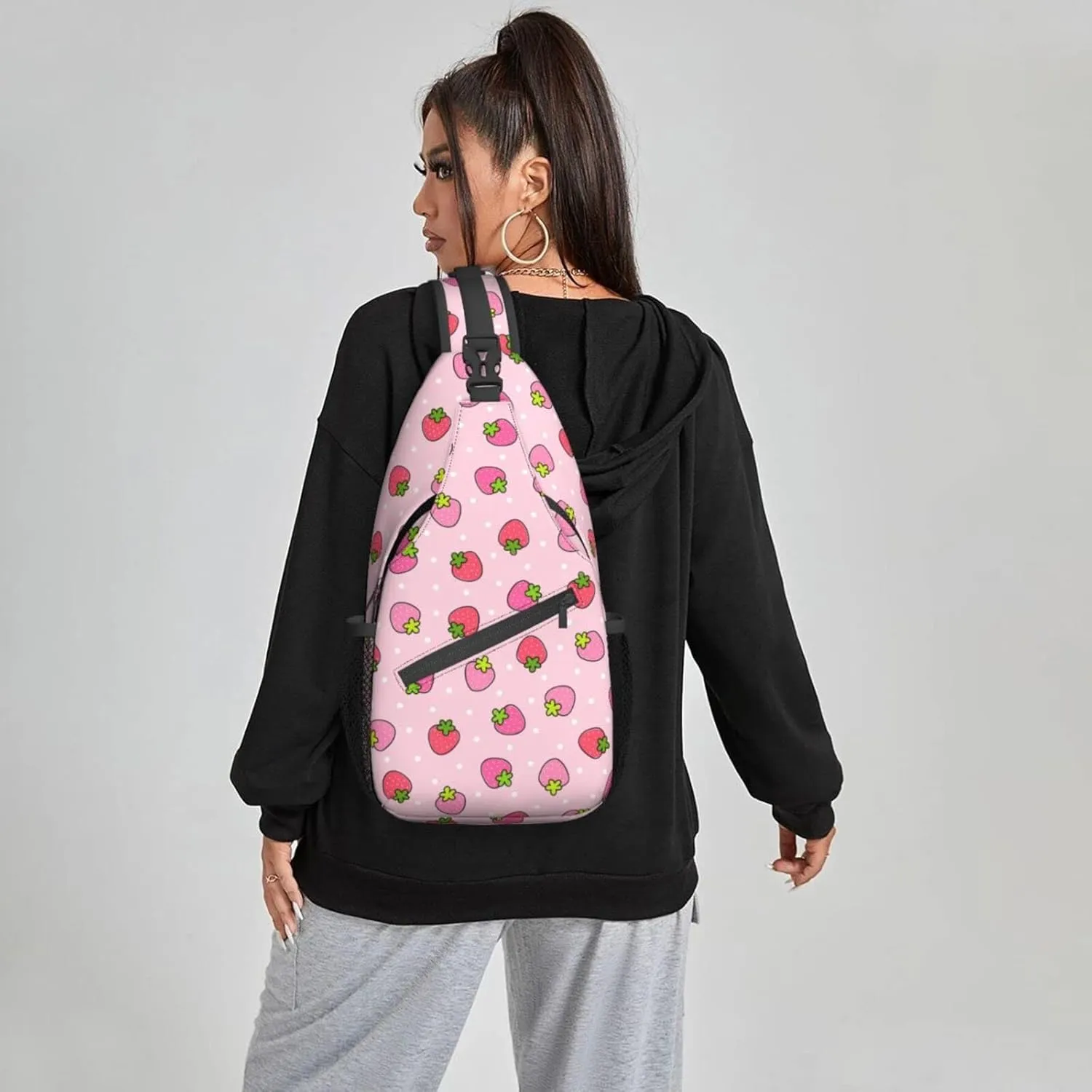 Famame Cute Strawberry Pink Sling Backpack Chest Bag Crossbody Shoulder Bag Gym Cycling Travel Hiking Daypack For Men Women Multicolor 16