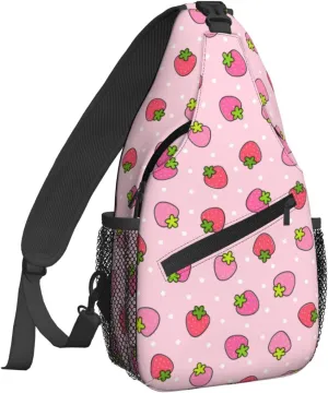 Famame Cute Strawberry Pink Sling Backpack Chest Bag Crossbody Shoulder Bag Gym Cycling Travel Hiking Daypack For Men Women Multicolor 16