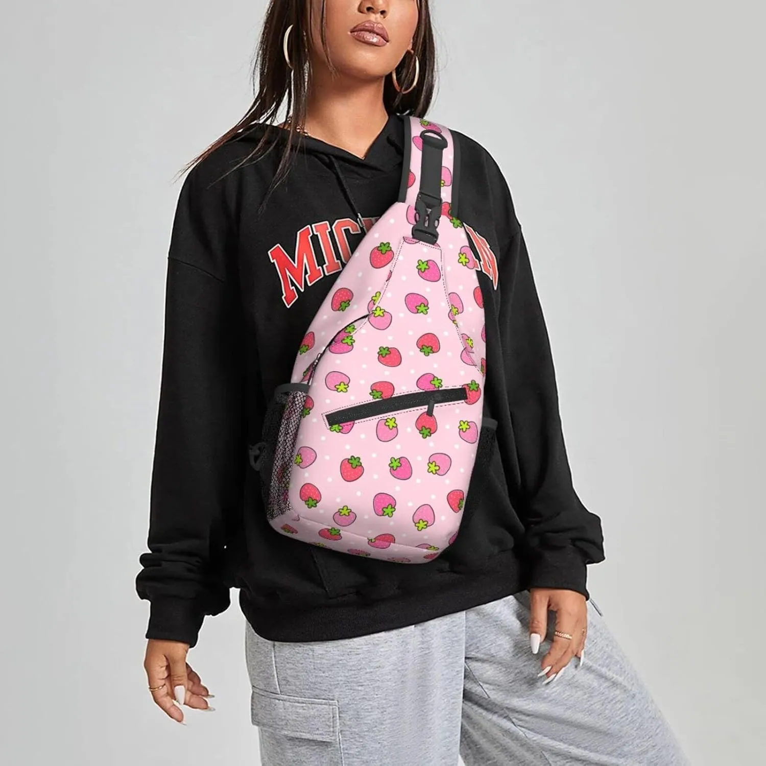 Famame Cute Strawberry Pink Sling Backpack Chest Bag Crossbody Shoulder Bag Gym Cycling Travel Hiking Daypack For Men Women Multicolor 16