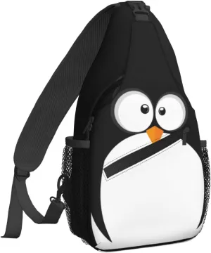 Famame Funny Penguin Face Sling Backpack Chest Bag Crossbody Shoulder Bag Gym Cycling Travel Hiking Daypack For Men Women