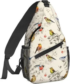 Famame Vintage Seamless Texture Of Little Birds. Watercolor Painting Sling Backpack Chest Bag Crossbody Shoulder Bag Gym Cycling Travel Hiking Daypack For Men Women