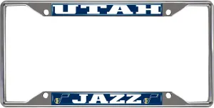 FANMATS 14937 Utah Jazz Chrome Metal License Plate Frame, Team Colors, 6.25in x 12.25in