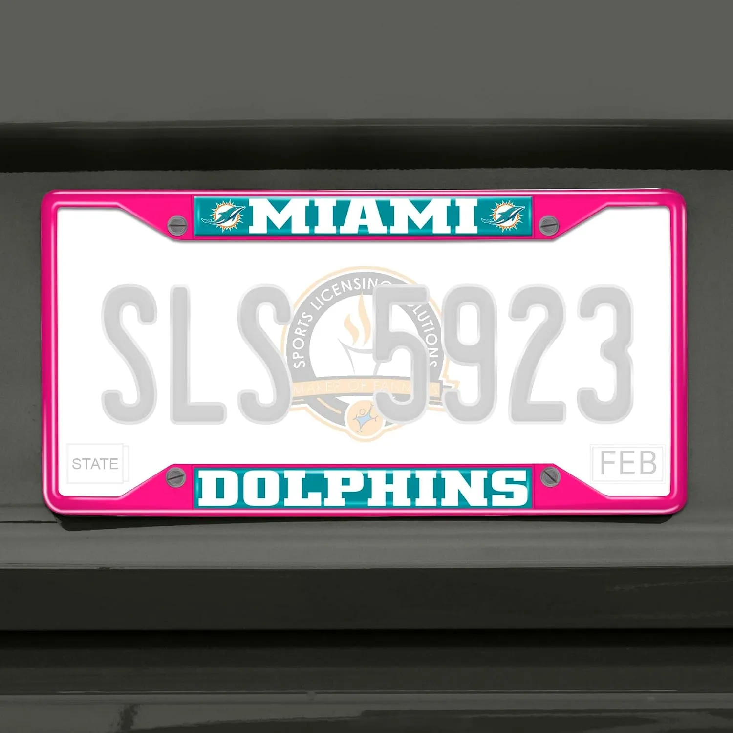 FANMATS 43448 NFL - Miami Dolphins License Plate Frame - Pink – Easy Installation on Truck, SUV, Car - Ideal Gift for Die Hard NFL Fan