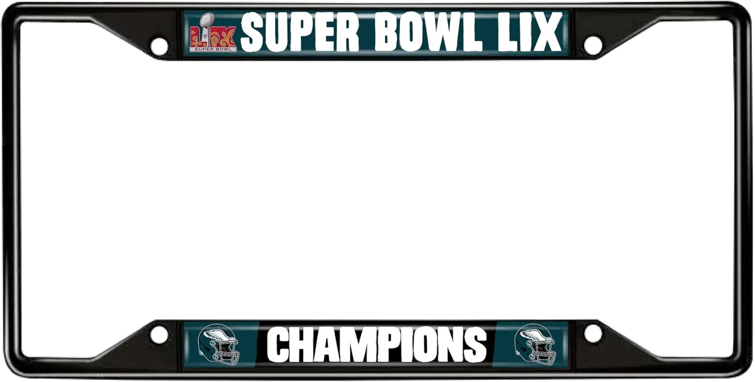 FANMATS 46274 2024-25 Super Bowl LIX Champions - Philadelphia Eagles License Plate Frame - Black | Black | 6.25"x12.25" | Super Bowl LIX Champions Logo