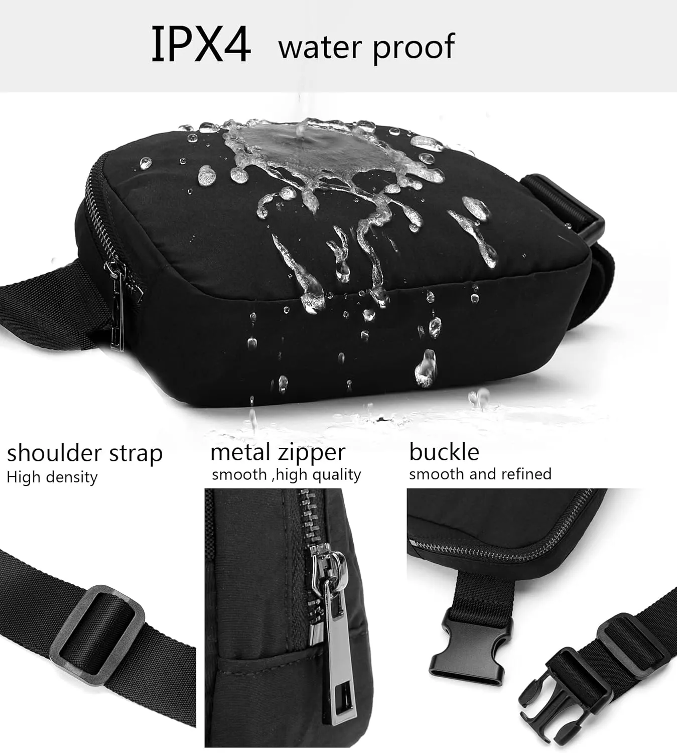 Fanny Belt Bag Waist Pack Crossbody Bags Bum Bag for Running Hiking Travel Workout Adjustable Strap for Women -black