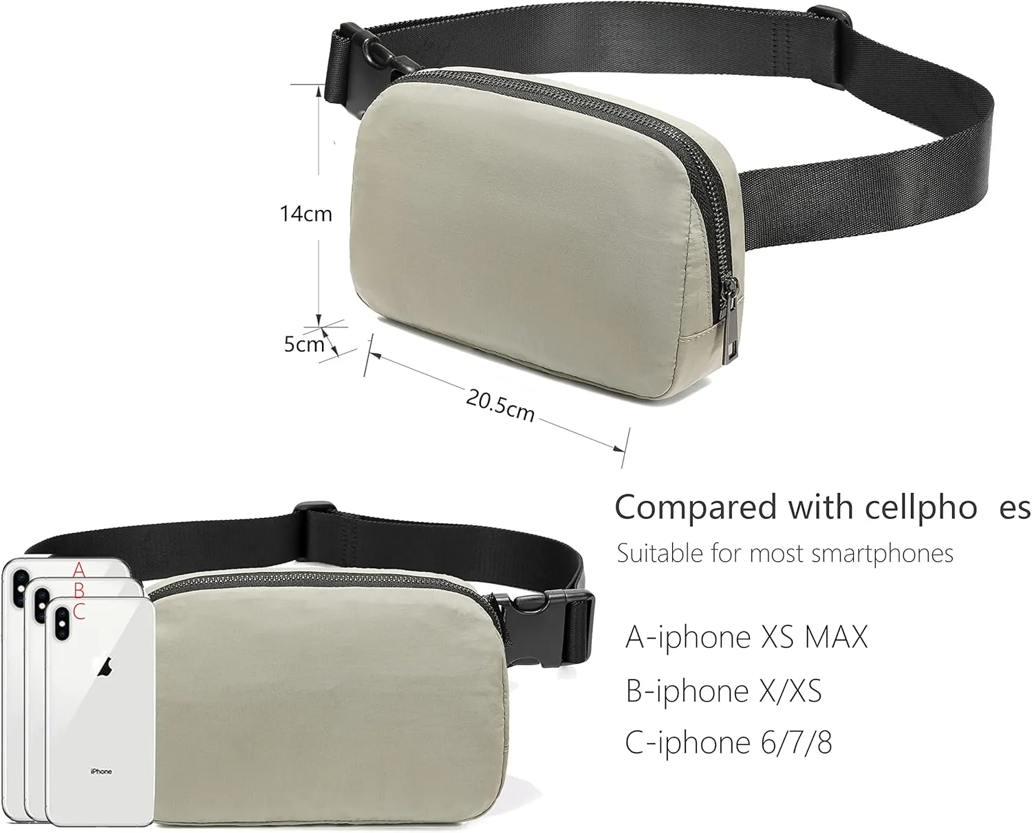 Fanny Belt Bag Waist Pack Crossbody Bags Bum Bag for Running Hiking Travel Workout Adjustable Strap for Women-Khaki