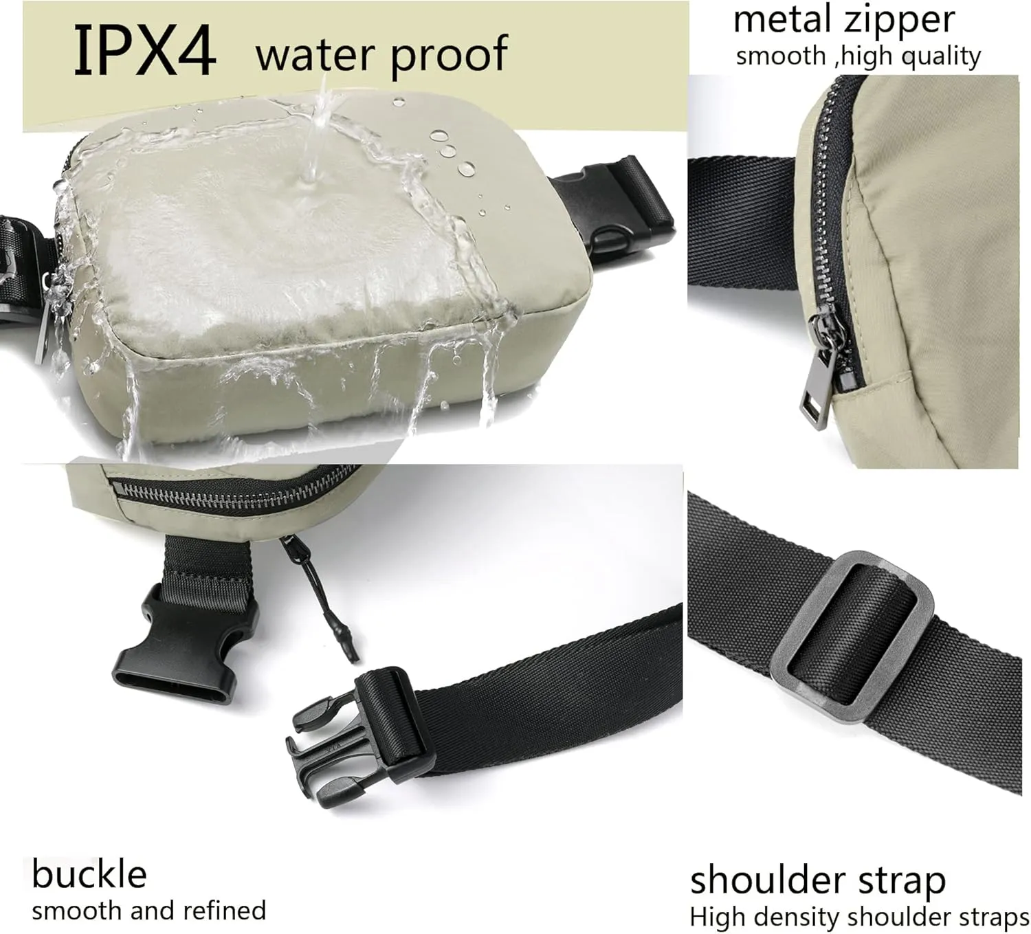 Fanny Belt Bag Waist Pack Crossbody Bags Bum Bag for Running Hiking Travel Workout Adjustable Strap for Women-Khaki