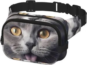 Fanny Pack Belt Bag for Men Women Blue cat sticking out tongue Adjustable Waist Packs Bag Crossbody Bags for Travel