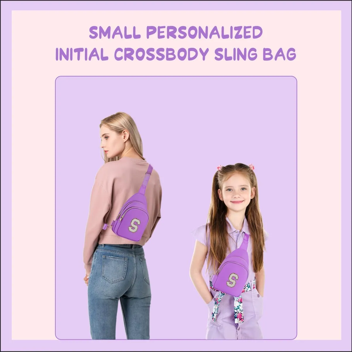 Fanny Pack Birthday Gifts for 8 9 10 11 12 13 14 Year Old Girl, Small Initial Sling Belt Bag Crossbody Bags for Girls Women Purple S