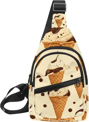 Fanny Pack Cross Body Bag for Outdoors Hiking Traveling, Ice cream with waffle cones (3)