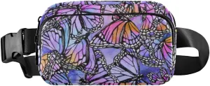 Fanny Pack Crossbody Bags for Women Belt Bag Purple Butterfly Running Waist Bag with Adjustable Strap for Outdoors Hiking Cycling Traveling
