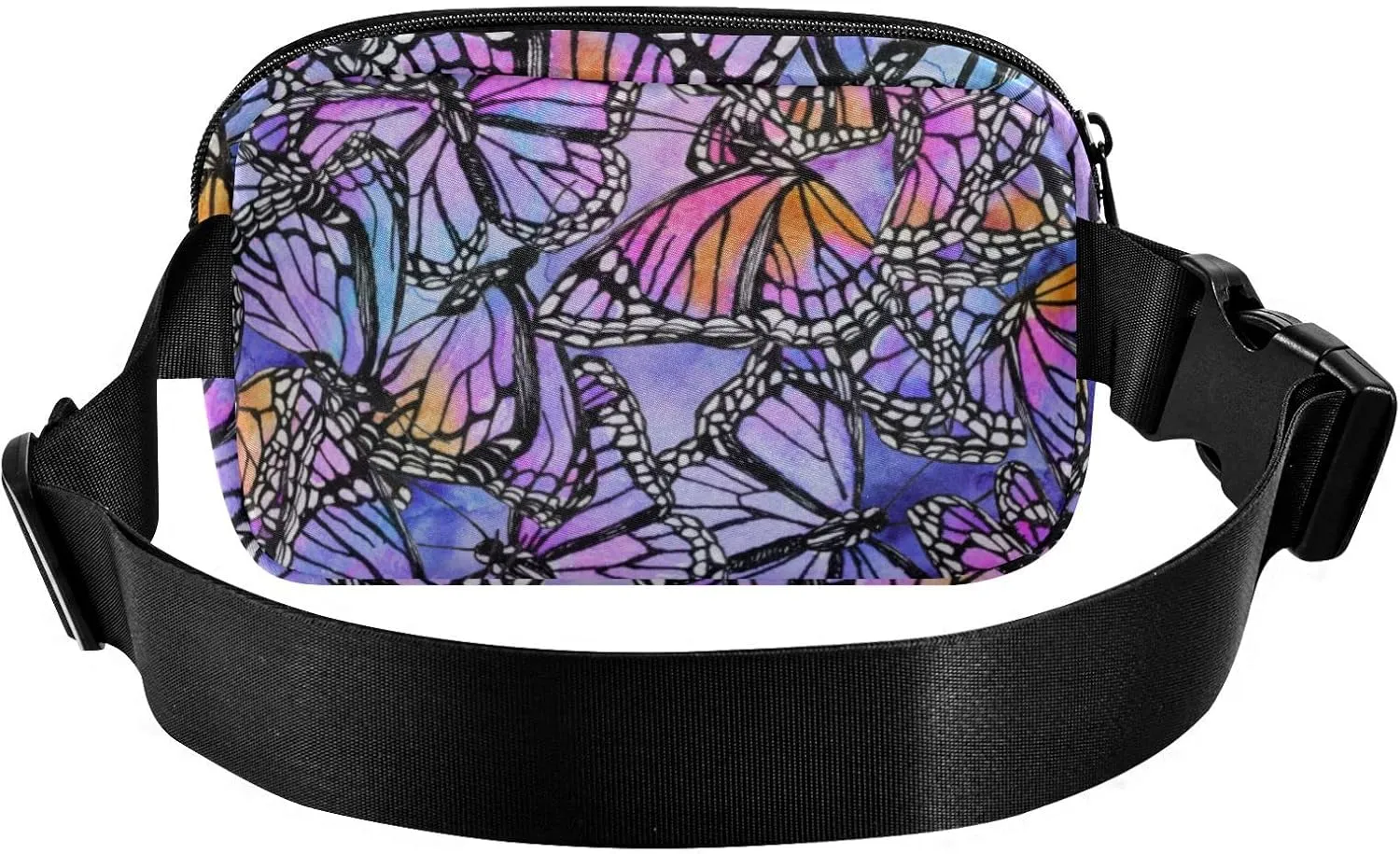 Fanny Pack Crossbody Bags for Women Belt Bag Purple Butterfly Running Waist Bag with Adjustable Strap for Outdoors Hiking Cycling Traveling