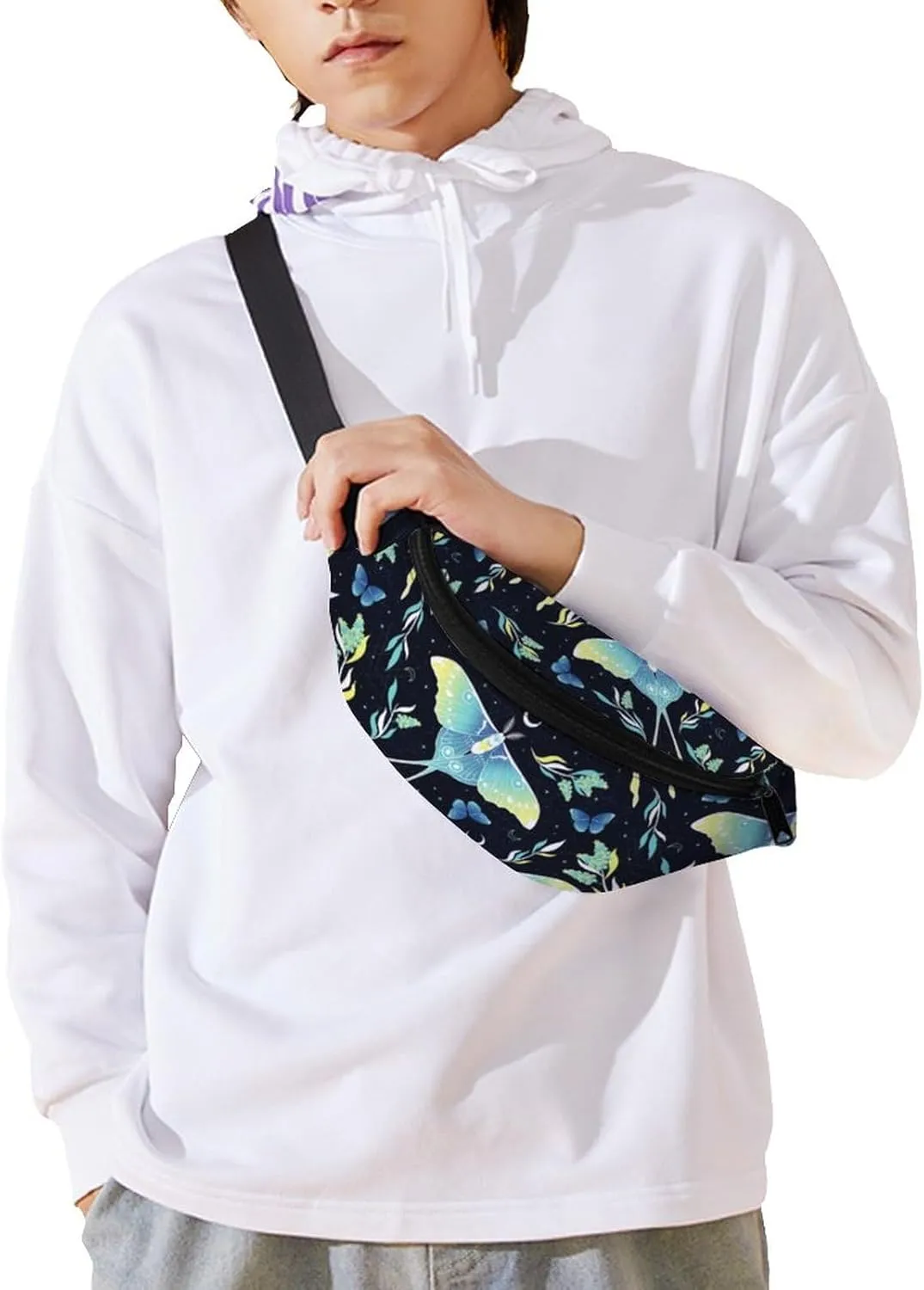 Fanny Pack Crossbody Bags for Women, Waterproof Waist Bag with Adjustable Strap, Goth Moon Butterfly Belt Bag for Travel Sports Workout