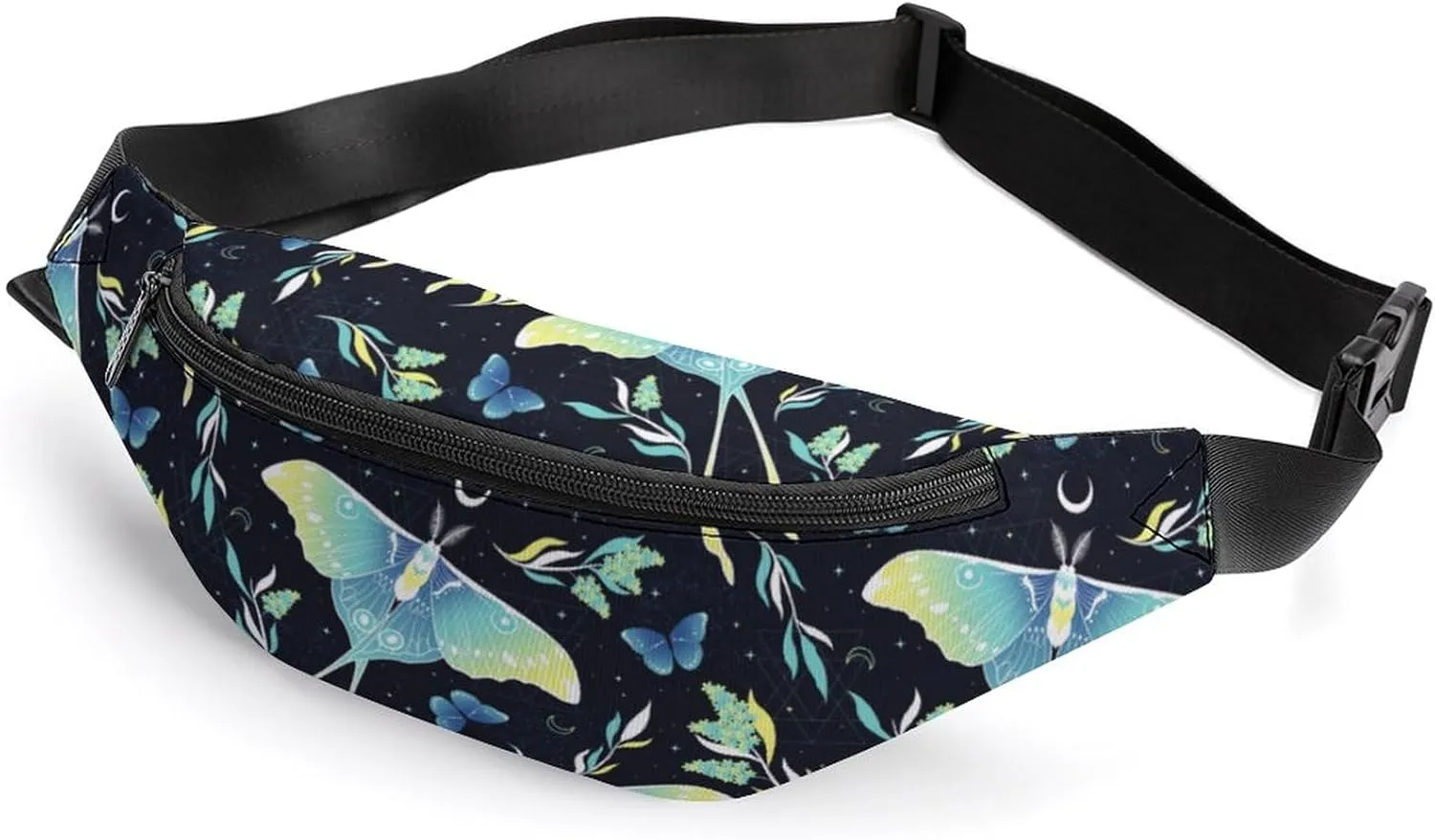 Fanny Pack Crossbody Bags for Women, Waterproof Waist Bag with Adjustable Strap, Goth Moon Butterfly Belt Bag for Travel Sports Workout