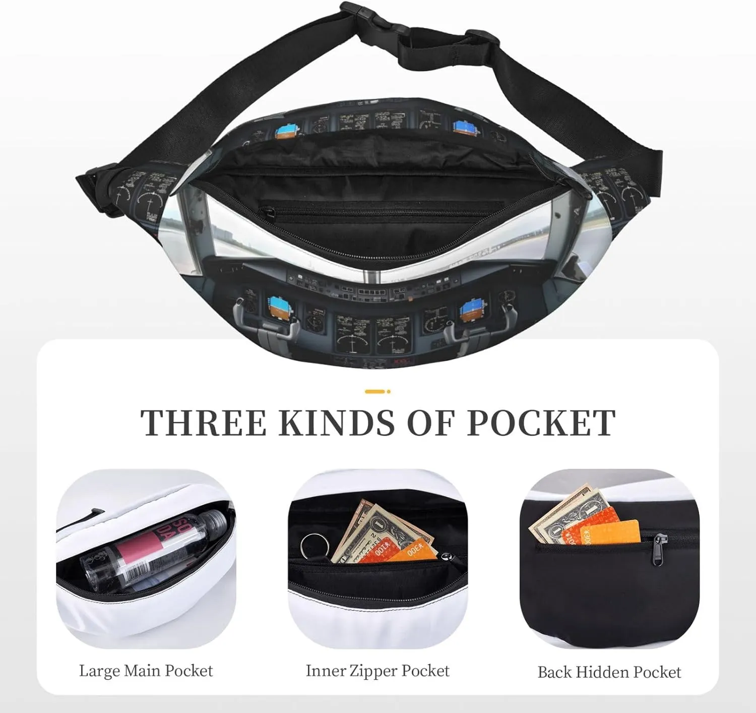 Fanny Pack for Men Women Airplane Cockpit Belt Bag with Adjustable Strap Fashion Waist Bag Waist Pack for Travel