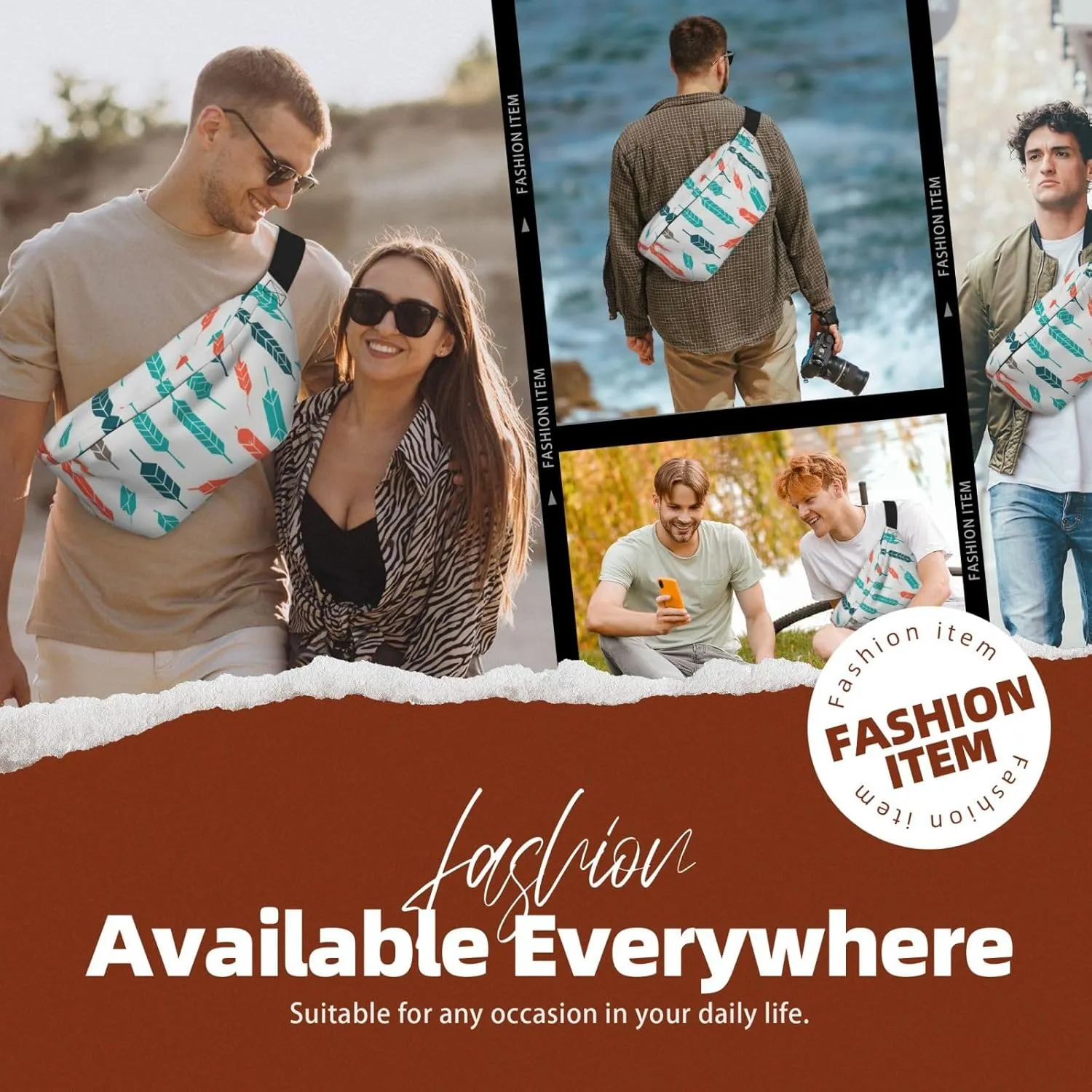 Fanny Pack for Men Women Coral and Teal Arrows Belt Bag with Adjustable Strap Fashion Waist Bag Waist Pack for Travel