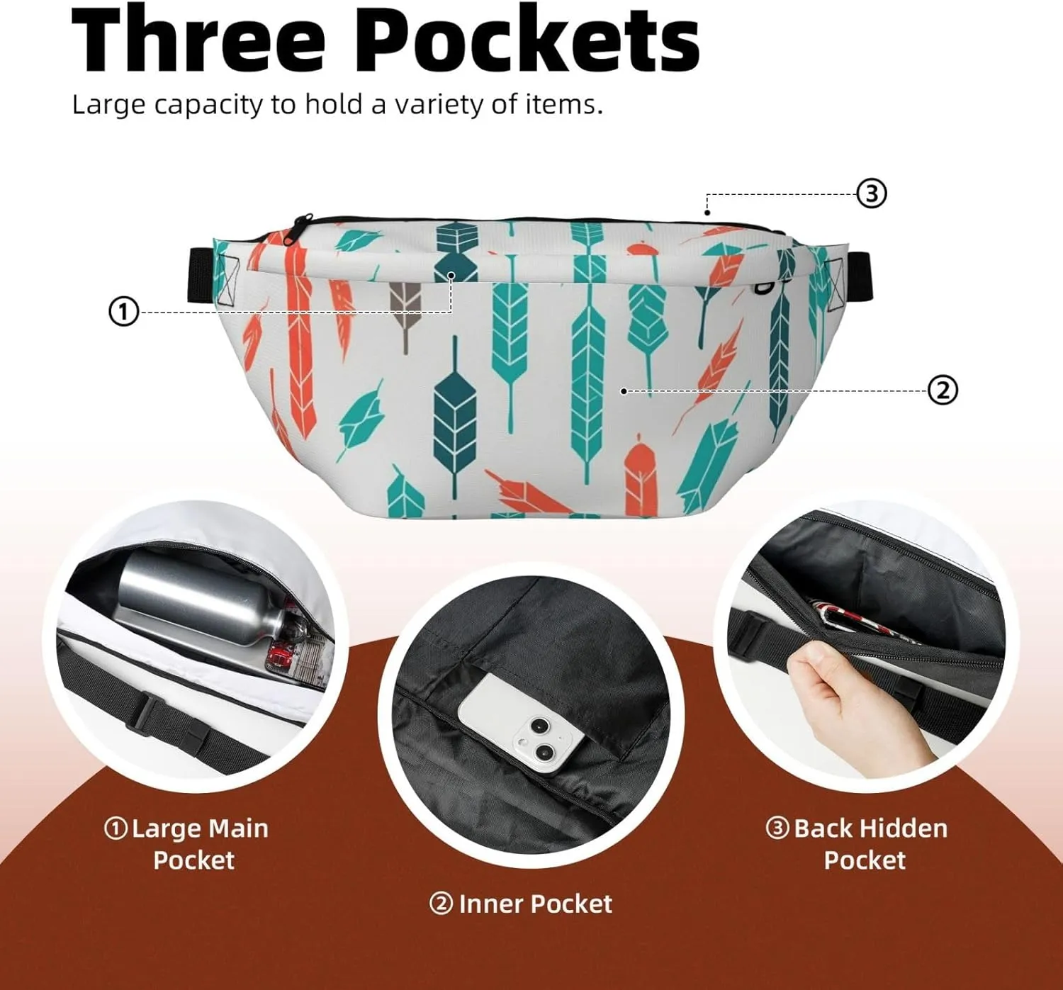 Fanny Pack for Men Women Coral and Teal Arrows Belt Bag with Adjustable Strap Fashion Waist Bag Waist Pack for Travel