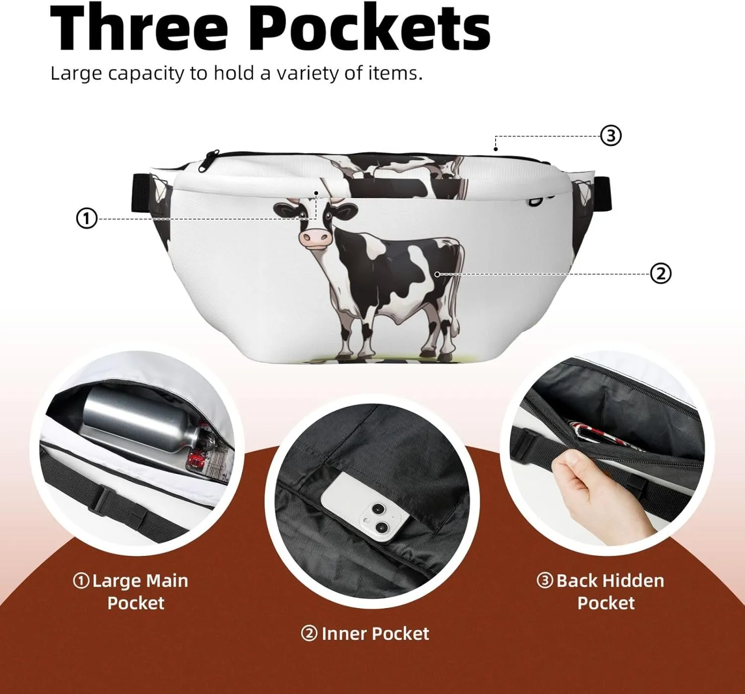 Fanny Pack for Men Women Dairy Cow Belt Bag with Adjustable Strap Fashion Waist Bag Waist Pack for Travel