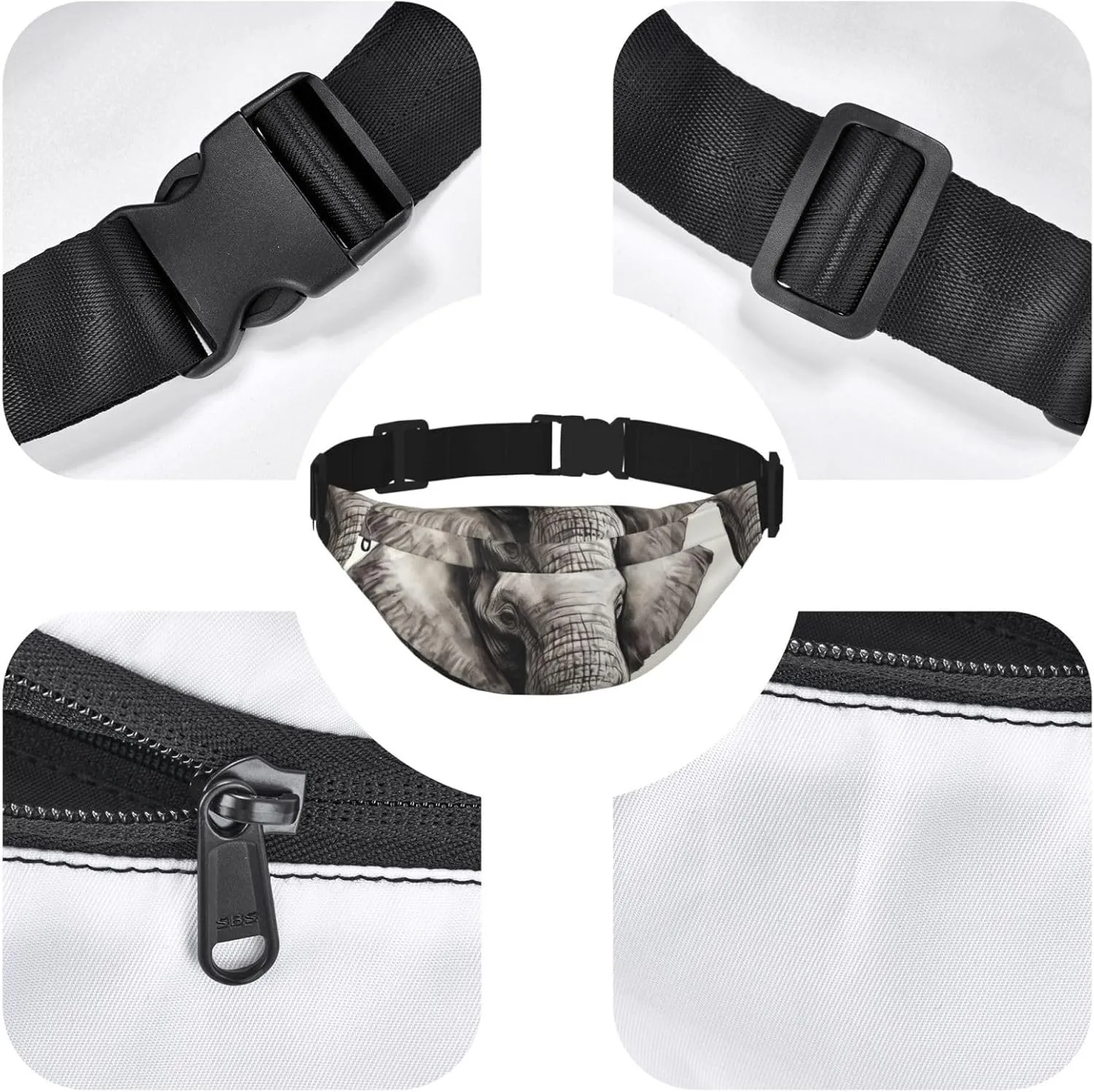 Fanny Pack for Men Women Waist Bag Adjustable Waist Pack Crossbody Belt Bag Elephant Sketch Bum Bag