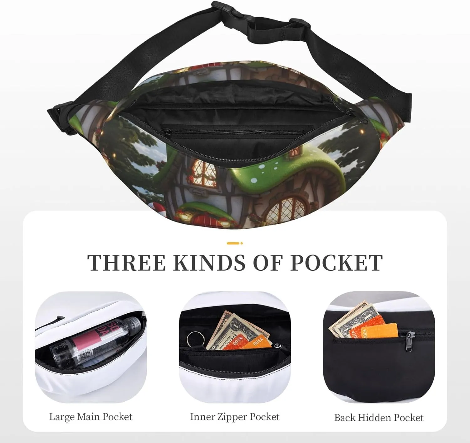 Fanny Pack for Men Women Waist Bag Adjustable Waist Pack Crossbody Belt Bag elfs house Bum Bag
