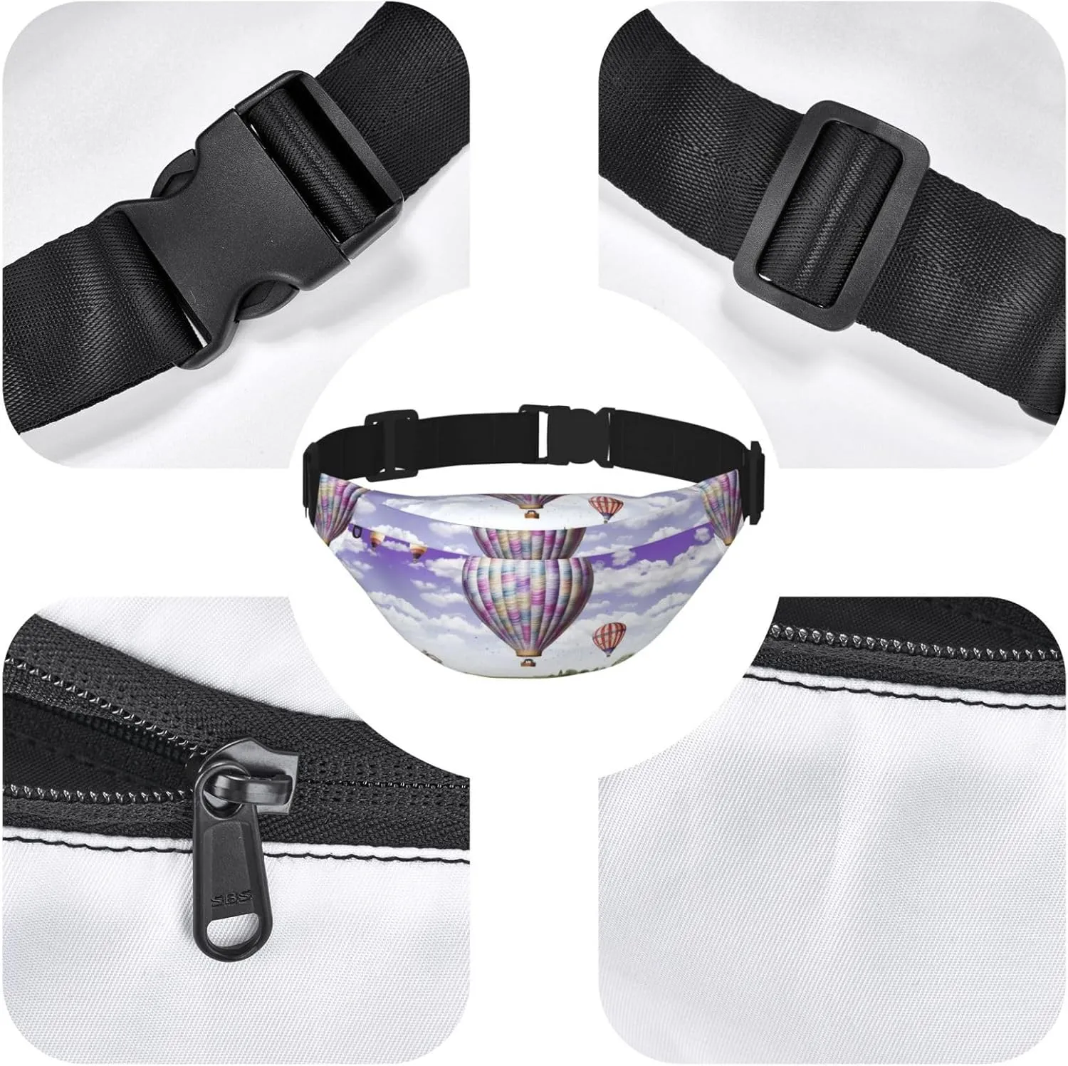 Fanny Pack for Men Women Waist Bag Adjustable Waist Pack Crossbody Belt Bag Lavender Hot Air Balloon Bum Bag