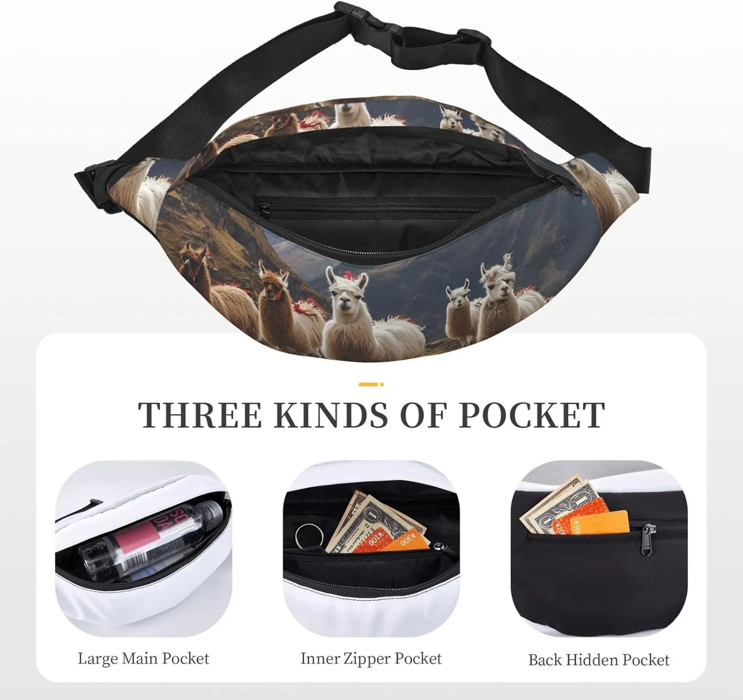 Fanny Pack for Men Women Waist Bag Adjustable Waist Pack Crossbody Belt Bag Llamas in the andes Bum Bag