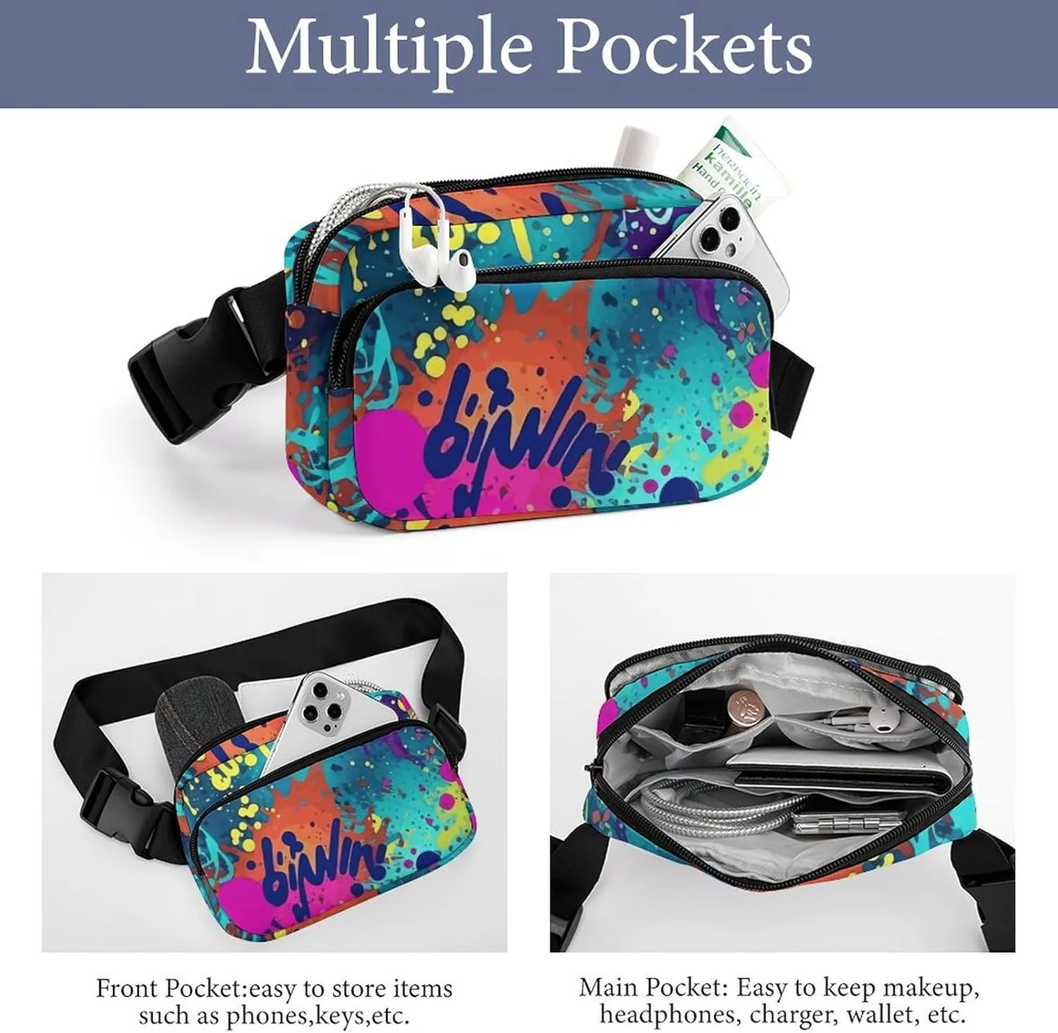 Fanny Pack for Men&Women Crossbody Waist Bag Small Sling Backpack Colorful Spray Pattern Belt Bag