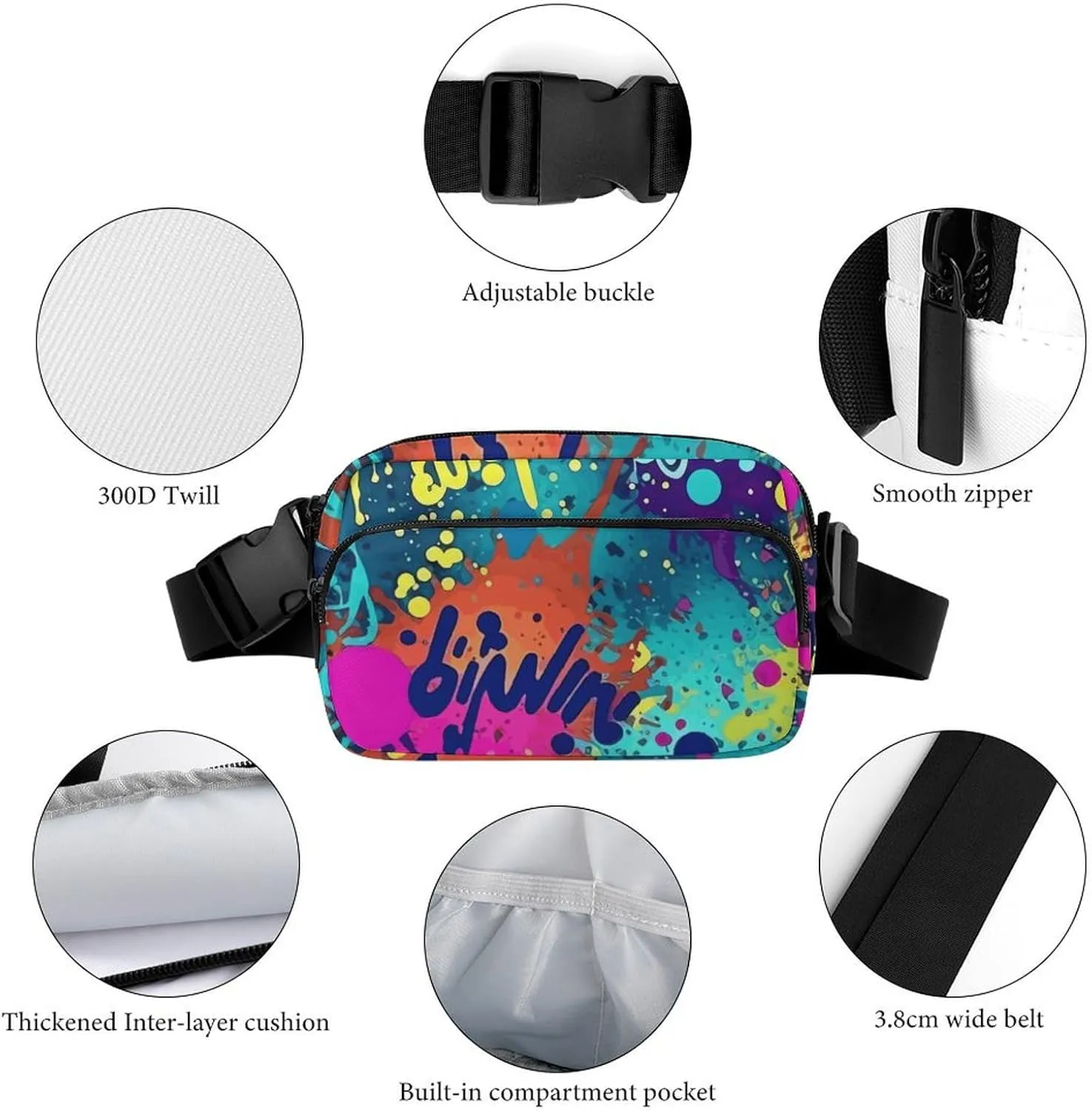 Fanny Pack for Men&Women Crossbody Waist Bag Small Sling Backpack Colorful Spray Pattern Belt Bag