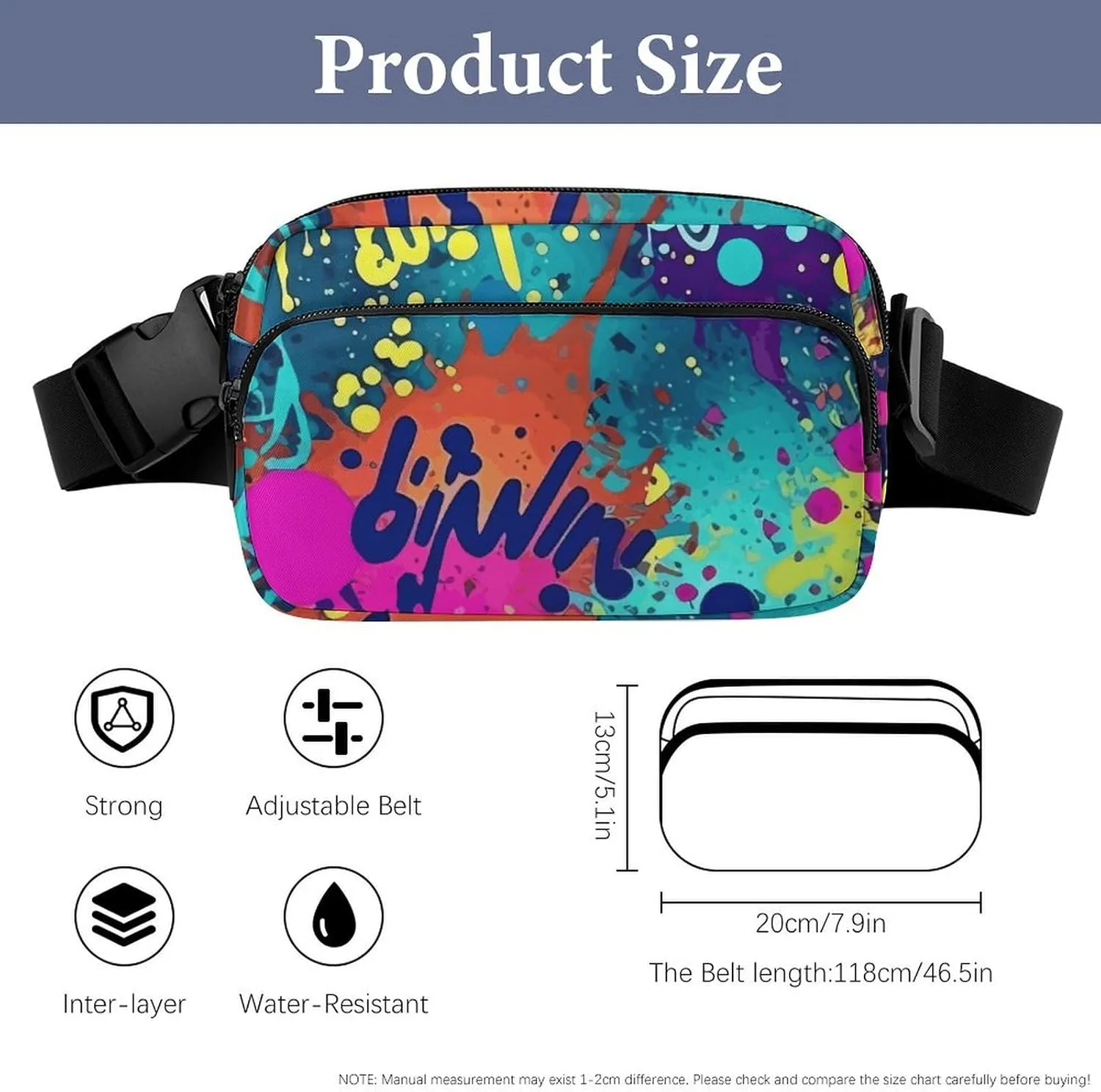 Fanny Pack for Men&Women Crossbody Waist Bag Small Sling Backpack Colorful Spray Pattern Belt Bag