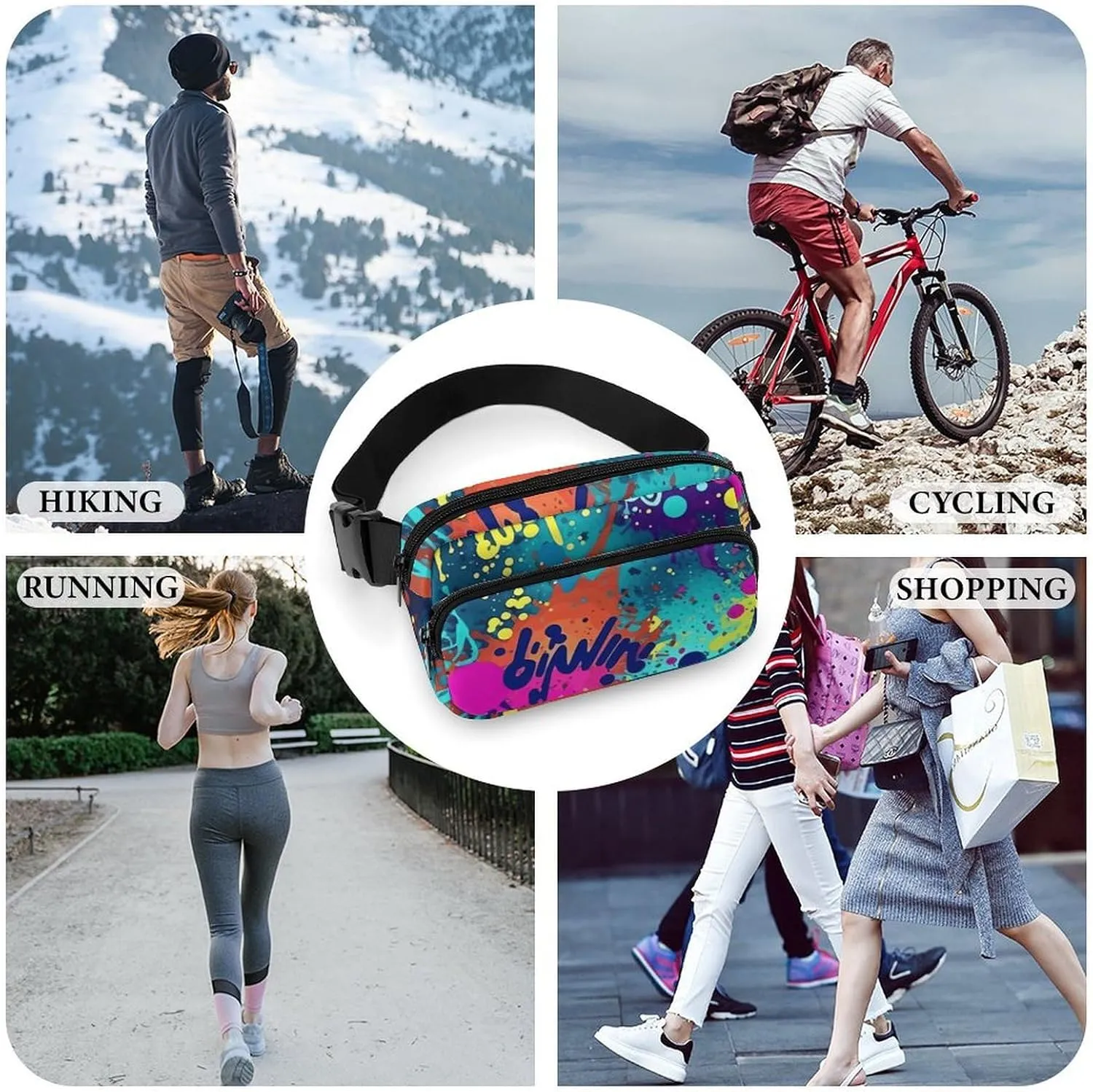 Fanny Pack for Men&Women Crossbody Waist Bag Small Sling Backpack Colorful Spray Pattern Belt Bag