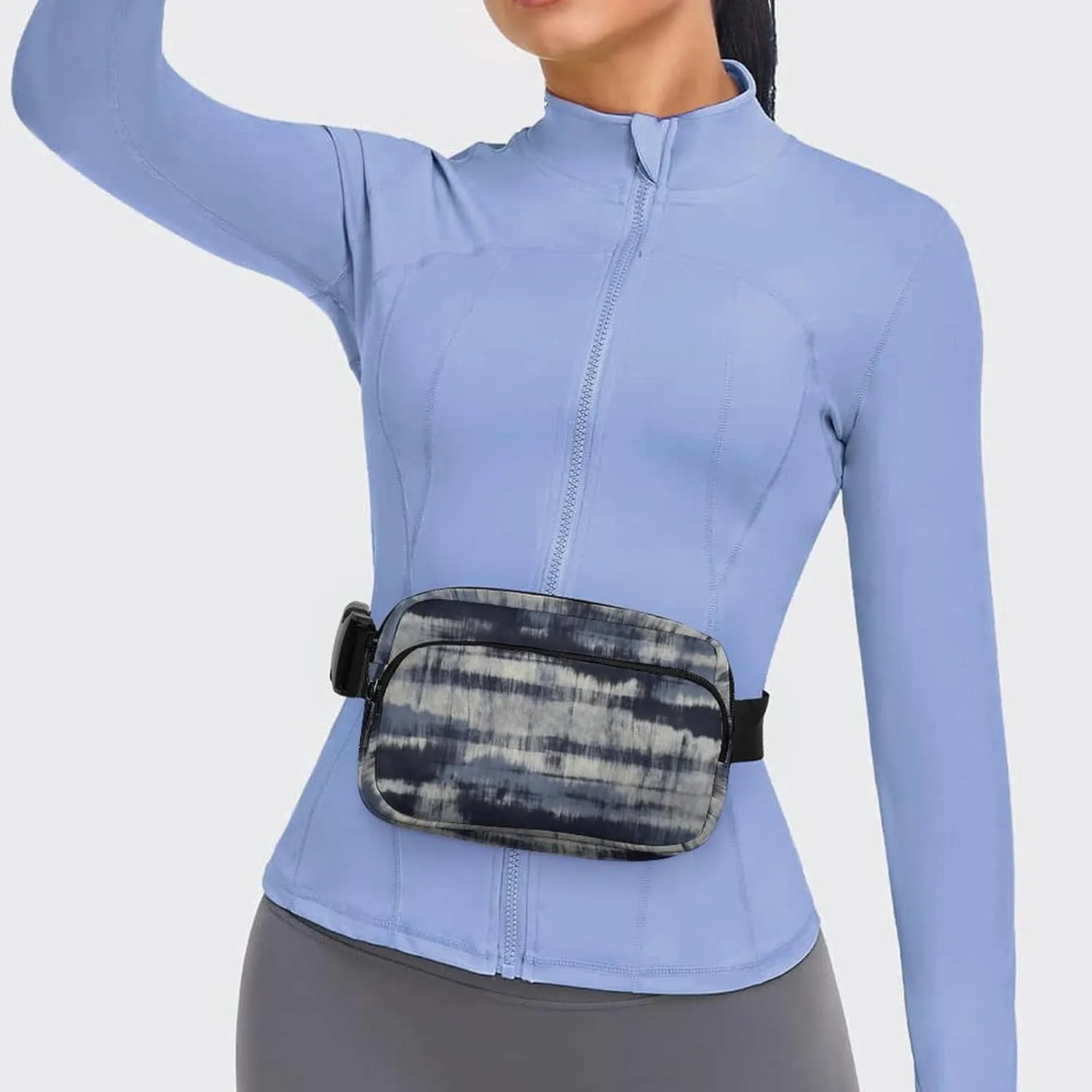 Fanny Pack for Women Men Indigo Dyed Stripes Belt Bag Blue Grey Waist Pack Bum Bag for Running Cycling Hiking Travel Workout with Adjustable Strap