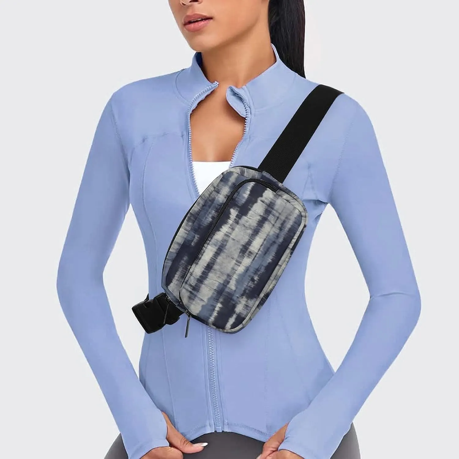 Fanny Pack for Women Men Indigo Dyed Stripes Belt Bag Blue Grey Waist Pack Bum Bag for Running Cycling Hiking Travel Workout with Adjustable Strap