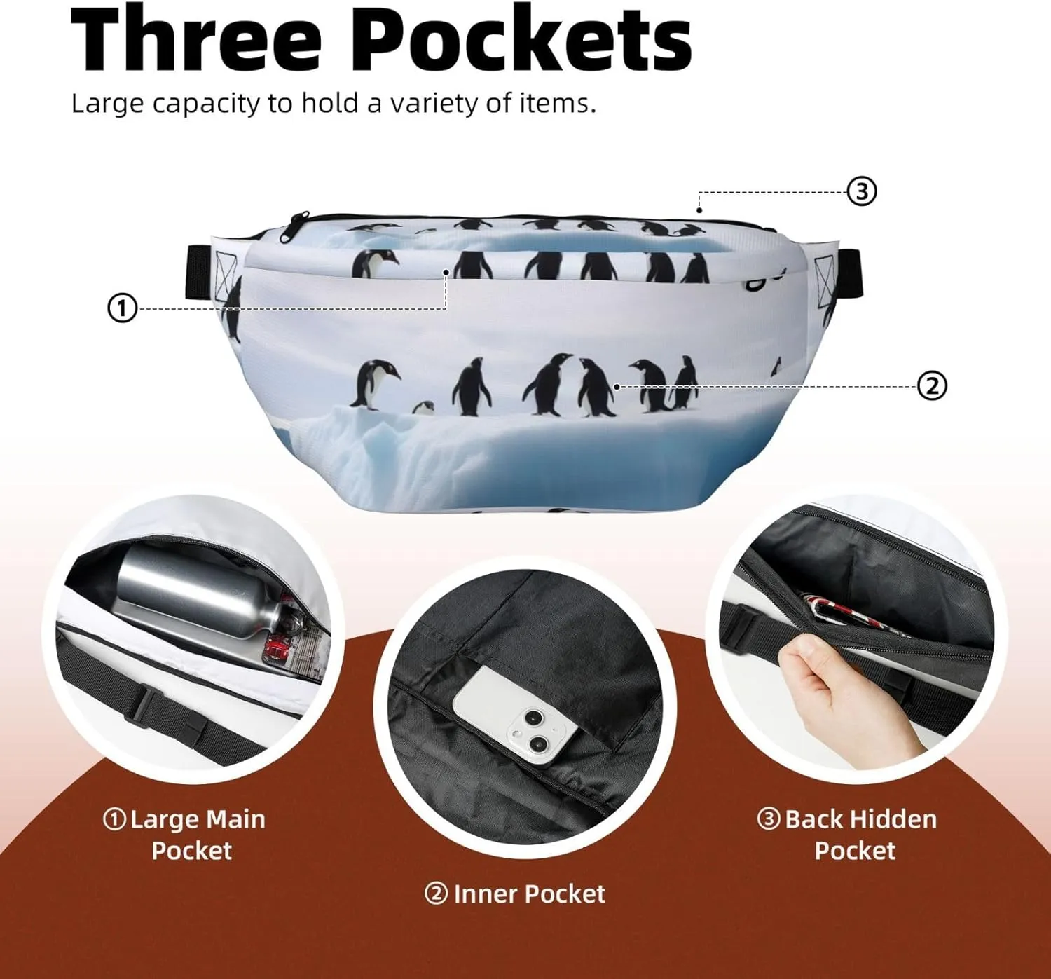 Fanny Pack for Women Men Waist Bag Waterproof Penguins on the Iceberg Belt Bag with Adjustable Strap