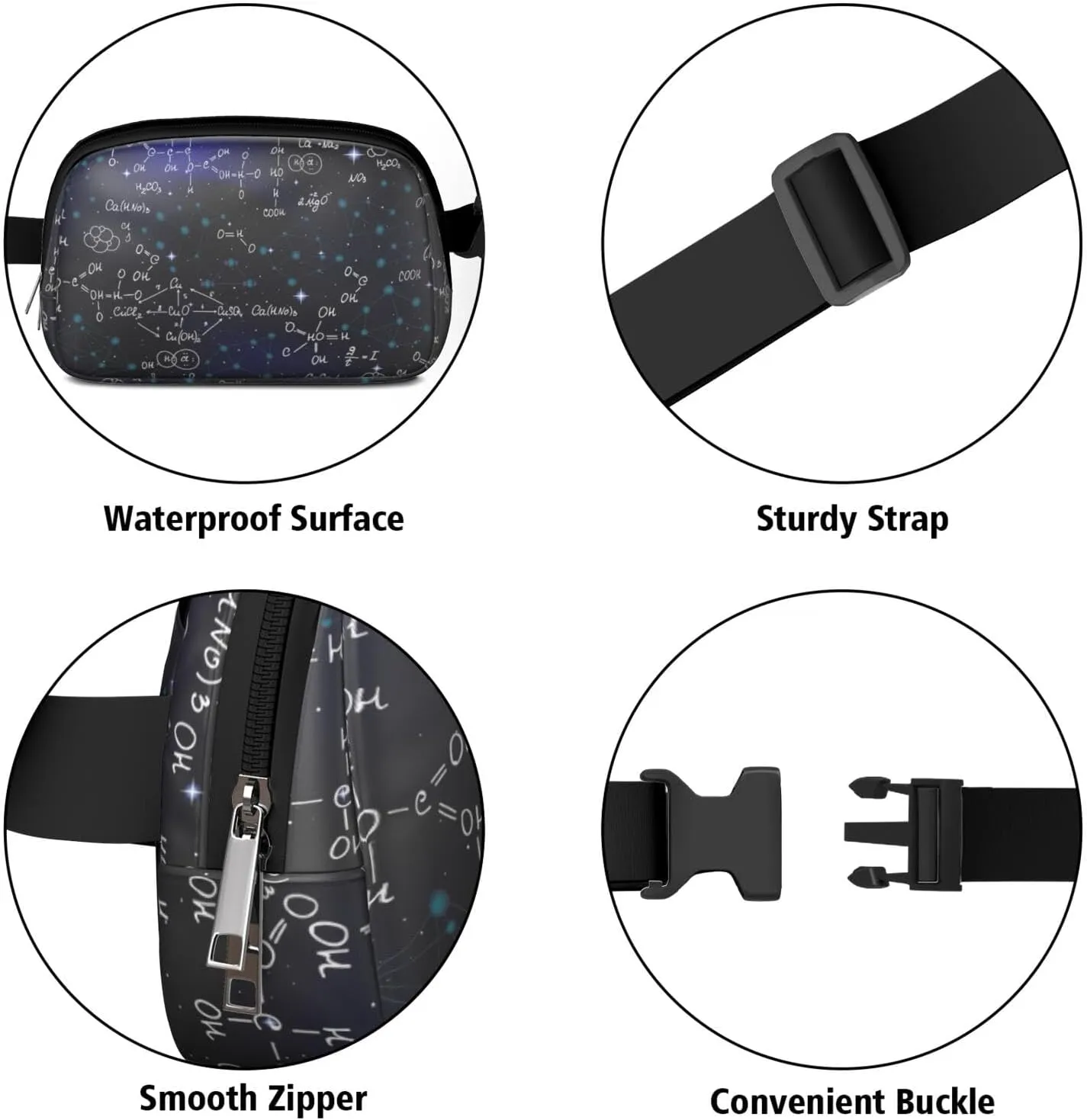 Fanny Pack for Women,Mini Waterproof Science theme Belt Bag,Fashionable Crossbody,Cute Everywhere Belt Bags Fanny Pack for Hiking,Travel.