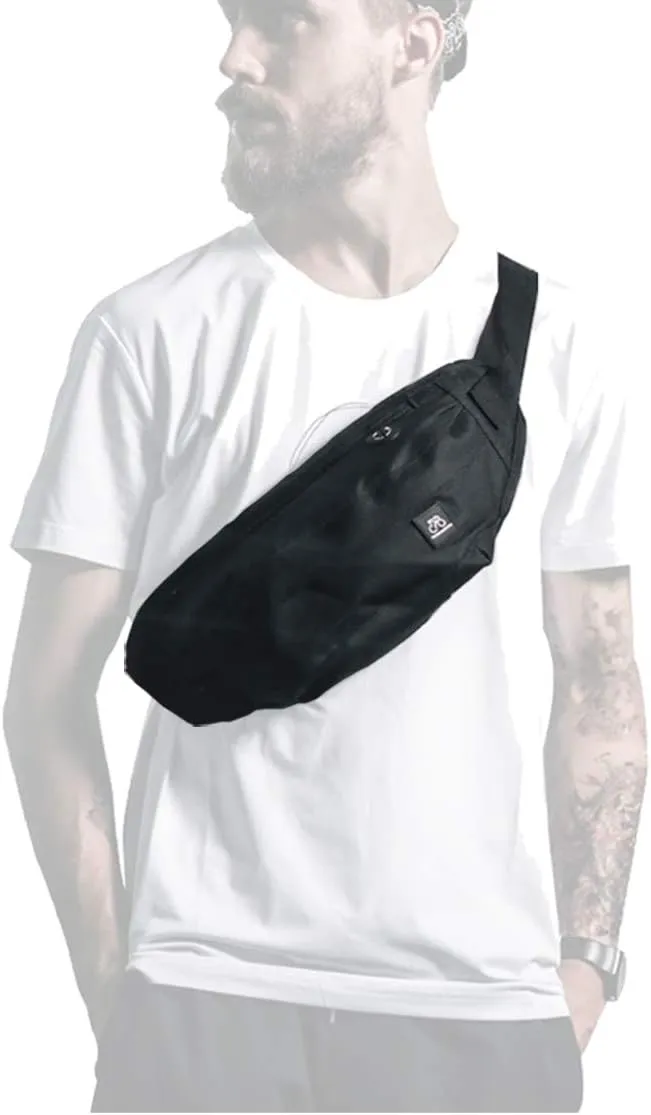 Fanny Packs for Women & Men Unisex Waist Bag Pack with Headphone Jack and Zipper Adjustable Strap Black Fanny Pack for Outdoors & Gym (fanny pack).