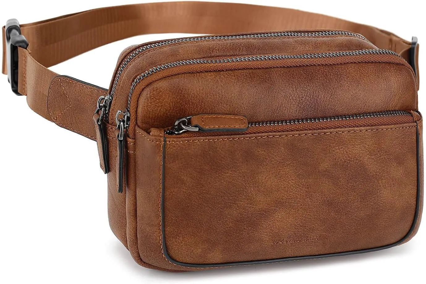 Fanny Packs for Women, Leather Vegan Belt Bag Crossbody Waist Bag Adjustable Strap, Large Fashion Everywhere Belt Bag, Brown
