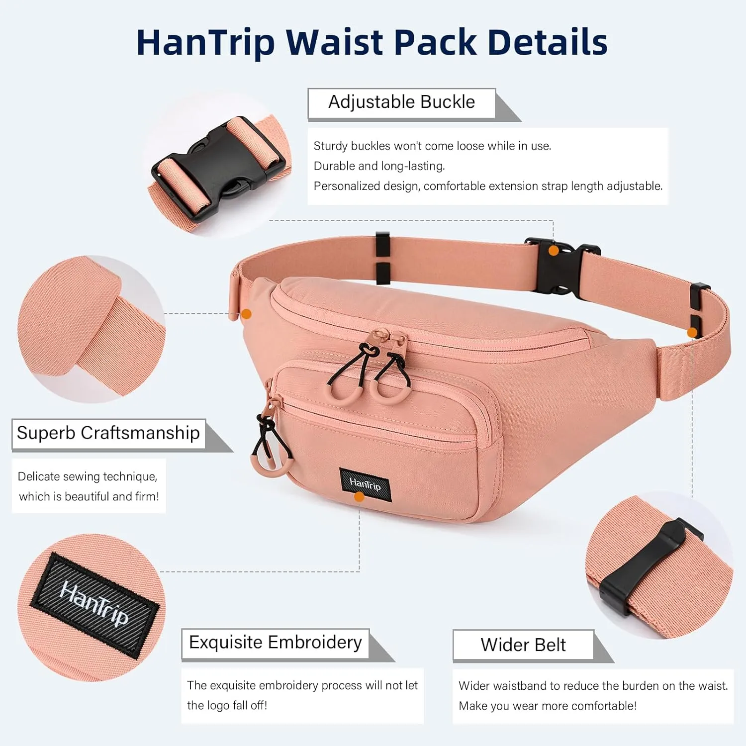 Fanny Packs for Women Men, Small Travel Fanny Pack Lightweight Crossbody Waist Bag Large Capacity, Water Resistant Belt Bags with Adjustable Strap for Hiking, Cycling (Pink)