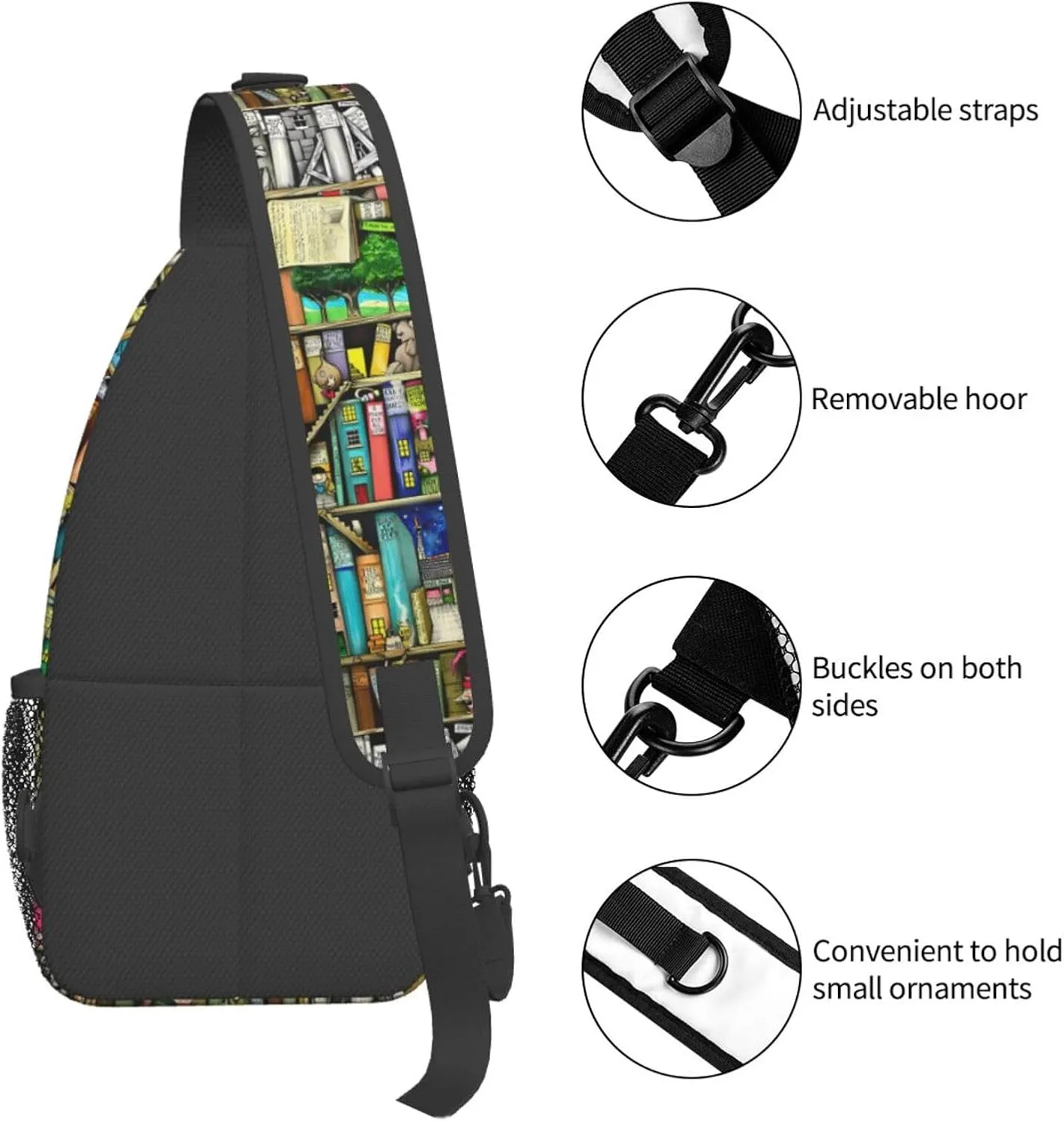 Fantasy Book Shelf Chest Sling Bag Crossbody Shoulder Backpack Bag Gym Cycling Travel Hiking Daypack Cross Bag