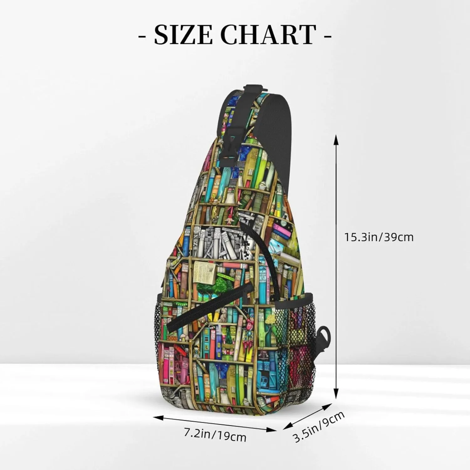 Fantasy Book Shelf Chest Sling Bag Crossbody Shoulder Backpack Bag Gym Cycling Travel Hiking Daypack Cross Bag
