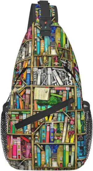 Fantasy Book Shelf Chest Sling Bag Crossbody Shoulder Backpack Bag Gym Cycling Travel Hiking Daypack Cross Bag