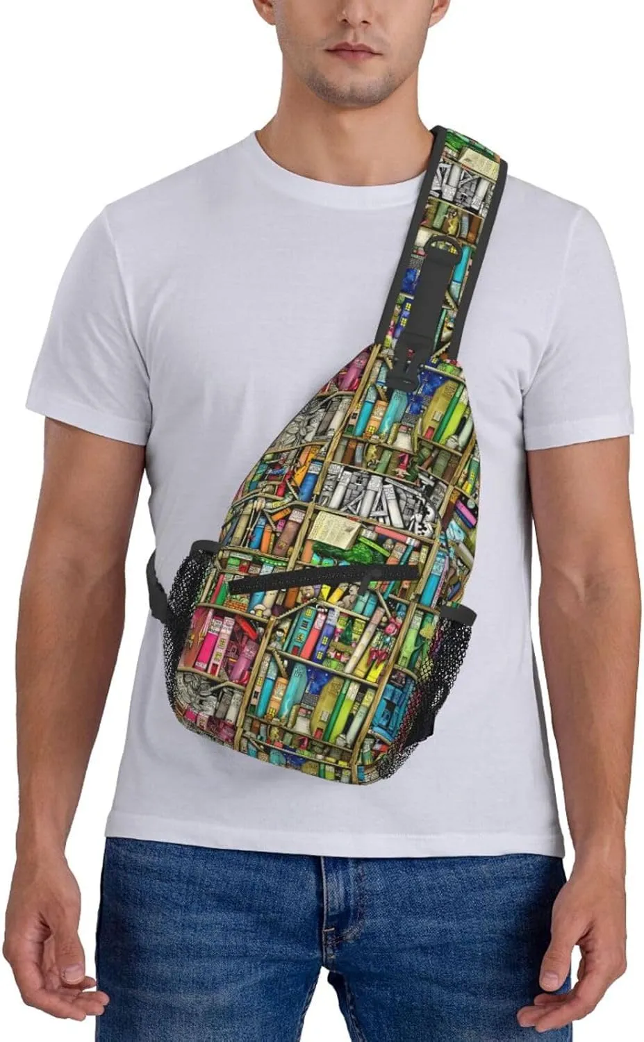 Fantasy Book Shelf Chest Sling Bag Crossbody Shoulder Backpack Bag Gym Cycling Travel Hiking Daypack Cross Bag