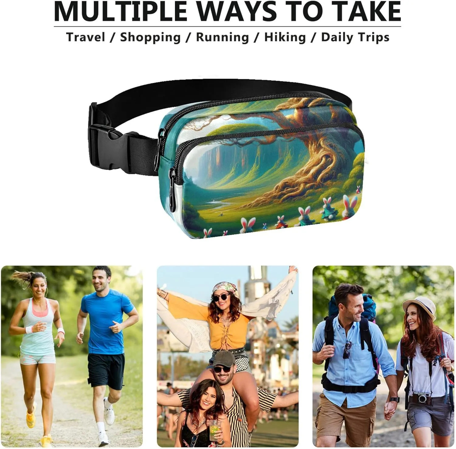 Fantasy Bunny Wonderland Forest Fanny Packs for Women Waterproof Hip Pack Belt Bag Designer Waist Pouch for Women
