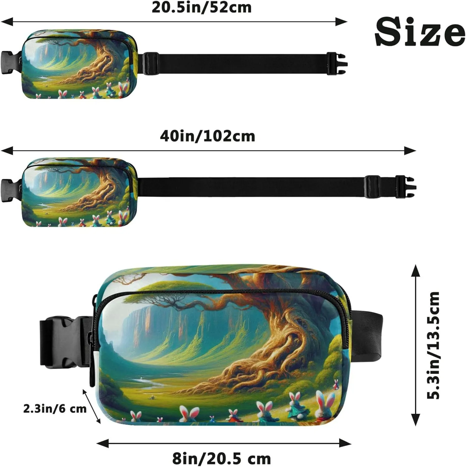 Fantasy Bunny Wonderland Forest Fanny Packs for Women Waterproof Hip Pack Belt Bag Designer Waist Pouch for Women