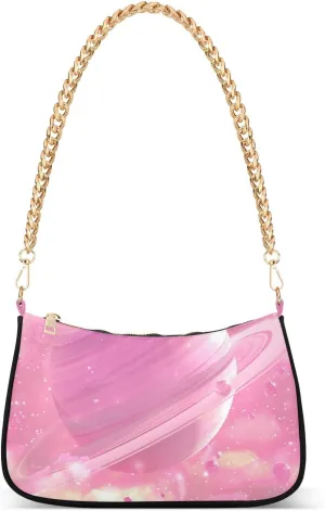 Fantasy Peach Planet Animation Aesthetics chain small crossbody bags with multi pockets handbag for ladies