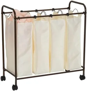 Farmhouse 4 Section Removeable Bag Wheeled Laundry Sorter Cart