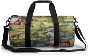 Farmhouse Bridge Horse Scene Large Gym Bag Novelty Lightweight Duffel Bag Travel Tote Bags