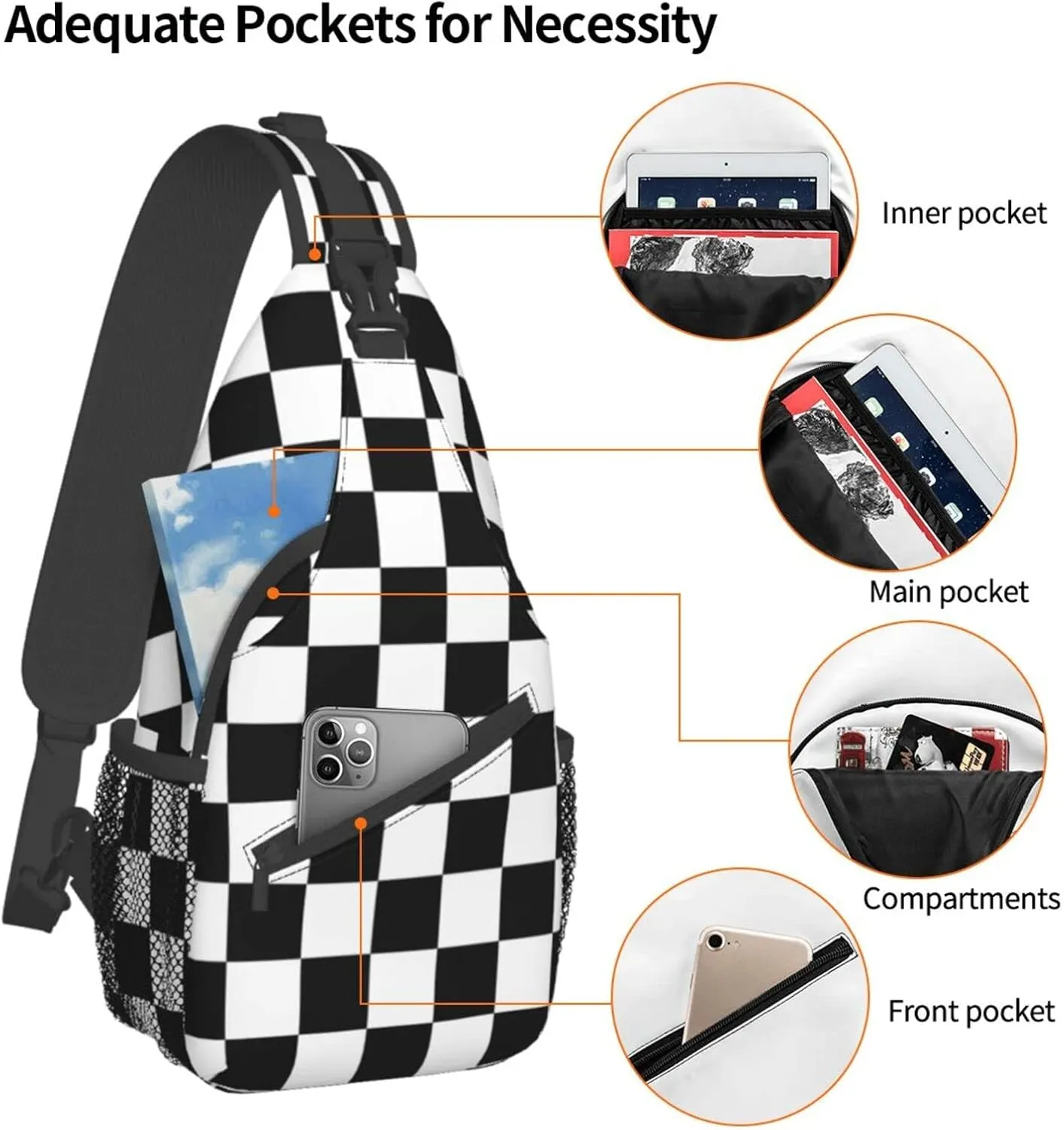 Fashion Chest Sling Bag Crossbody Shoulder Backpack Adjustable Lightweight Travel Hiking Casual Daypack Unisex