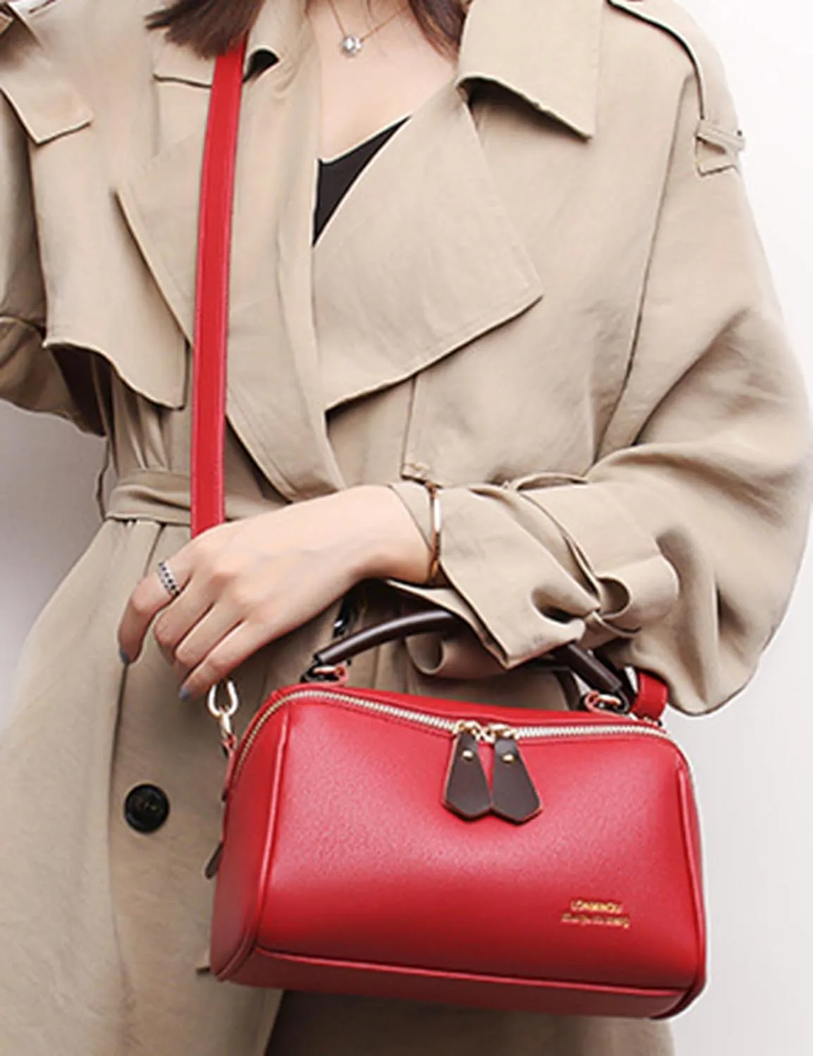 Fashion Leather Top-Handle Crossbody Pillow Bag For Women Shoulder Satchel Purses With Double Zipper Design